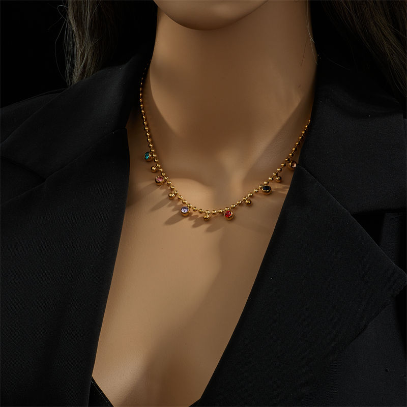 Miniatura: DIEYURO 316L Stainless Steel Multicolor Crystal Zircon Necklace For Women Fashio