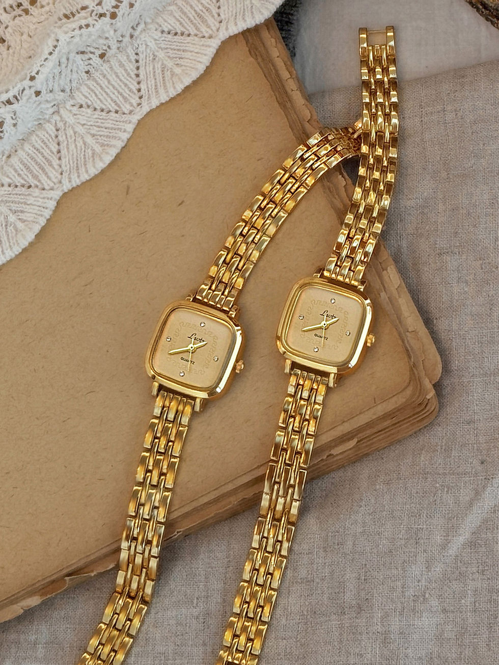 Miniatura: 1 new gold luxury elegant ladies quartz watch stainless steel strap square case 