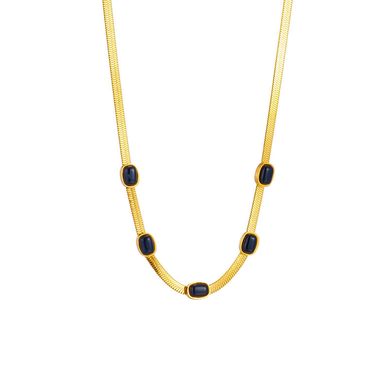 Miniatura: DIEYURO 316L Stainless Steel Oval Black Stone Necklace For Women New Trend Snake