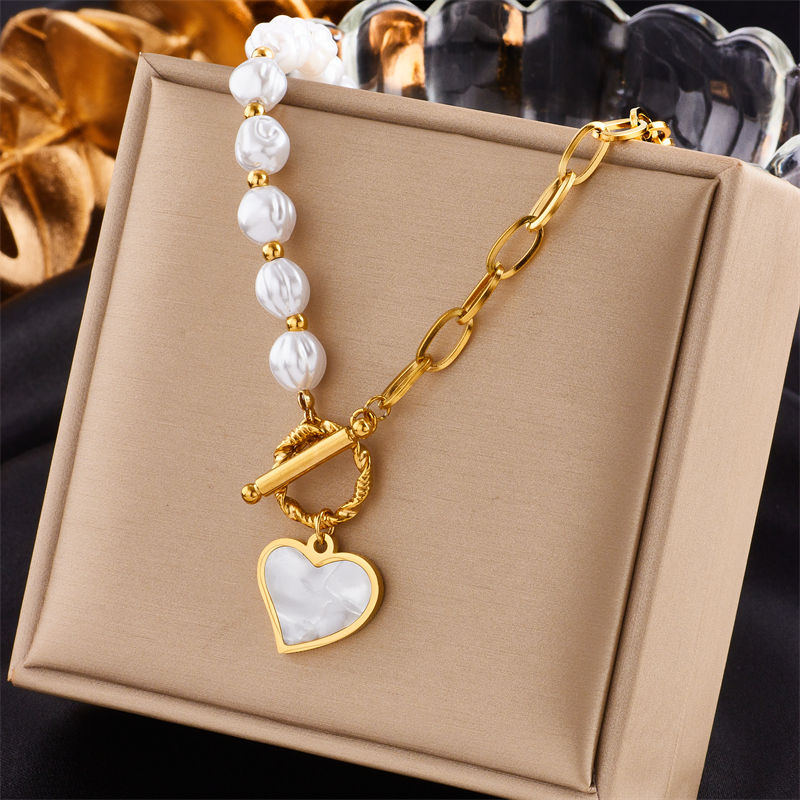 Miniatura: XIYANIKE 316L Stainless Steel Female Necklace New Design Pearl Decoration Heart 