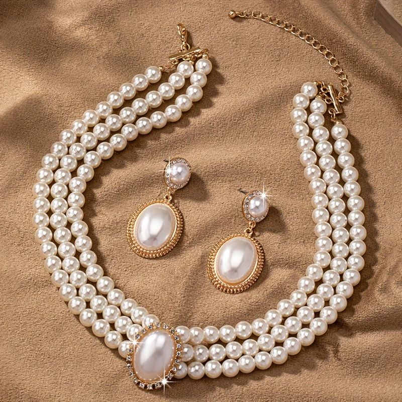 Miniatura: stylish Imitation Pearl necklace and a pair of stylish Imitation Pearl pendant e