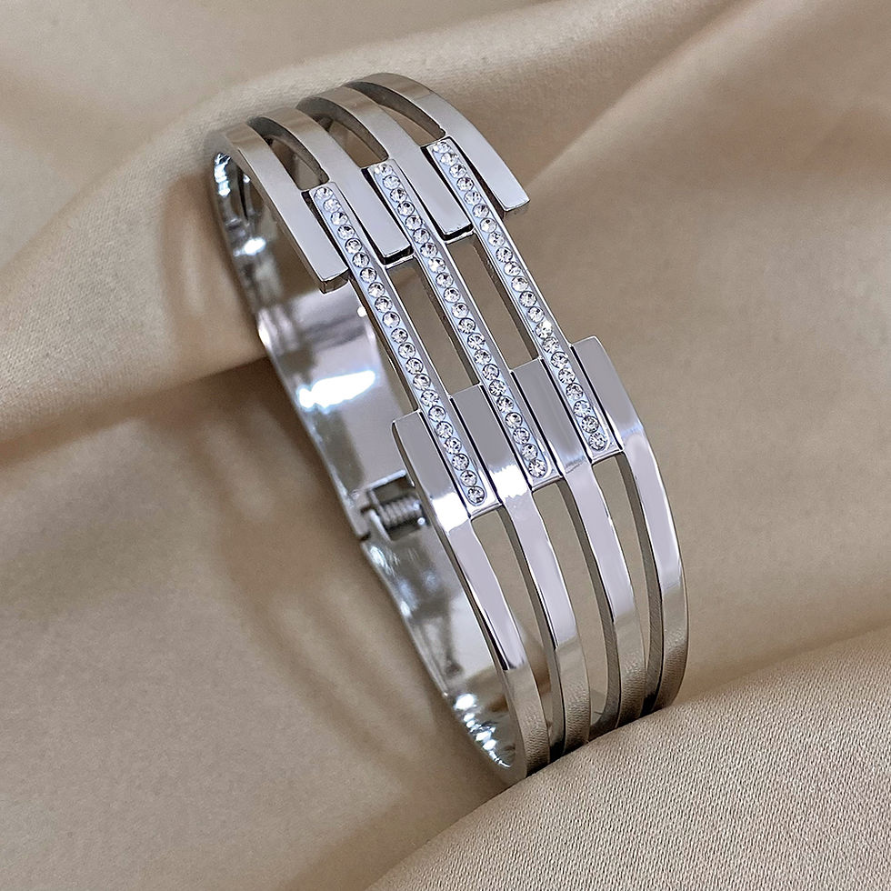Miniatura: Greatera Chunky Inlaid Rhinestone Stainless Steel Bangles Bracelets for Women Go
