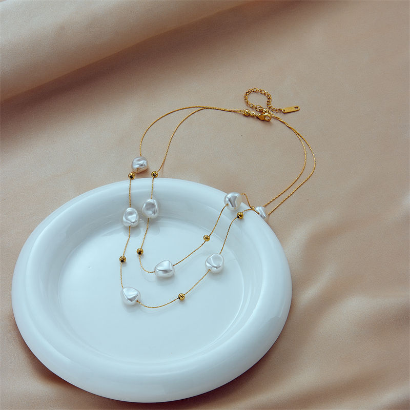 Miniatura: DIEYURO 316L Stainless Steel 2in1 Large Pearl Pendant Necklace For Women New Tre