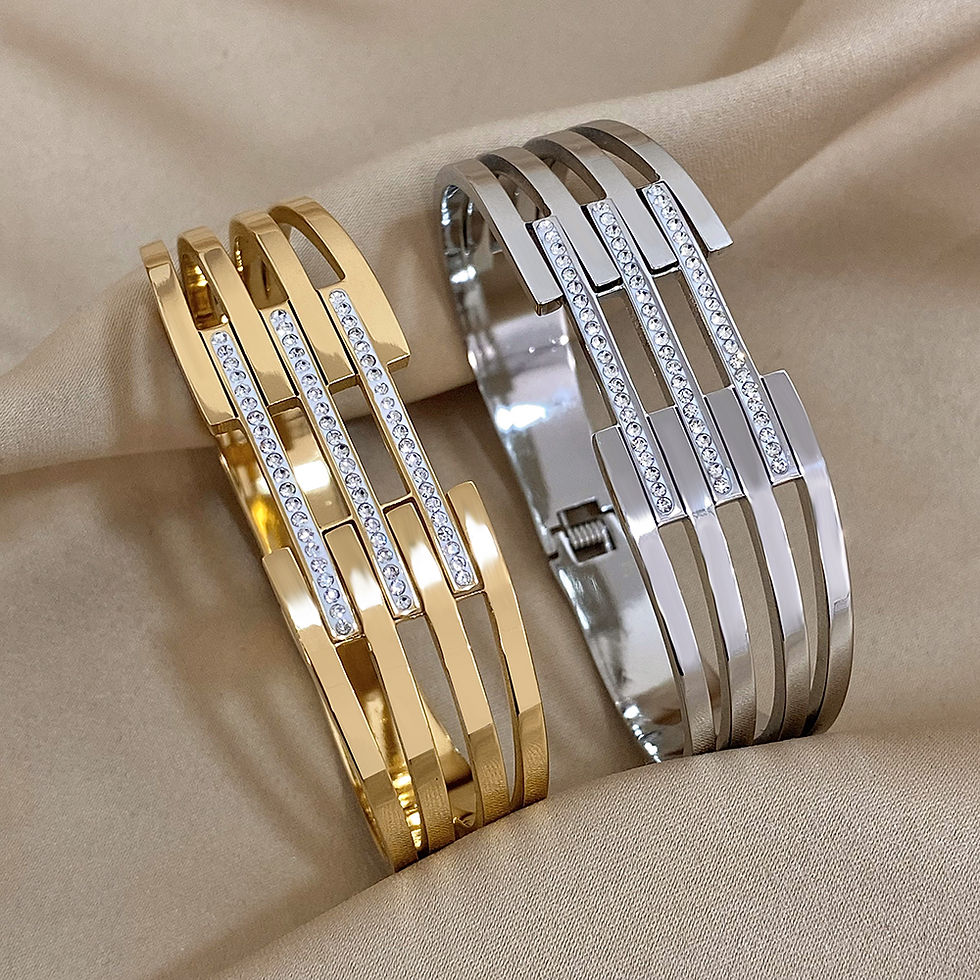 Miniatura: Greatera Chunky Inlaid Rhinestone Stainless Steel Bangles Bracelets for Women Go