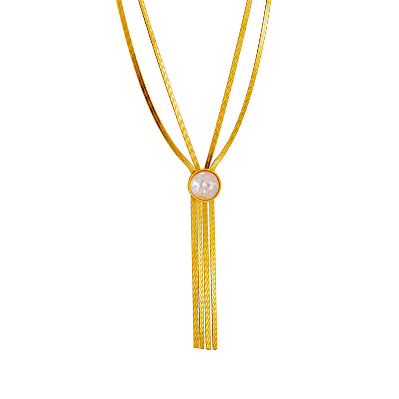 Miniatura: DIEYURO 316L Stainless Steel Gold Color 2-Layer Pearl Tassel Necklace For Women 