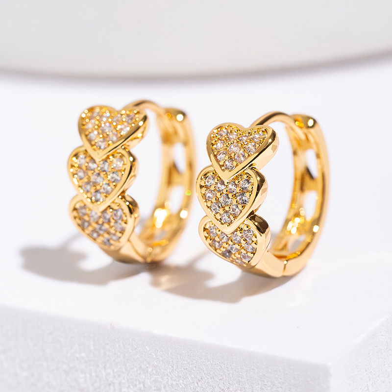 Miniatura: Stainless Steel Zircon Heart Earrings For Women 2024 Trending Gold Color Plated 