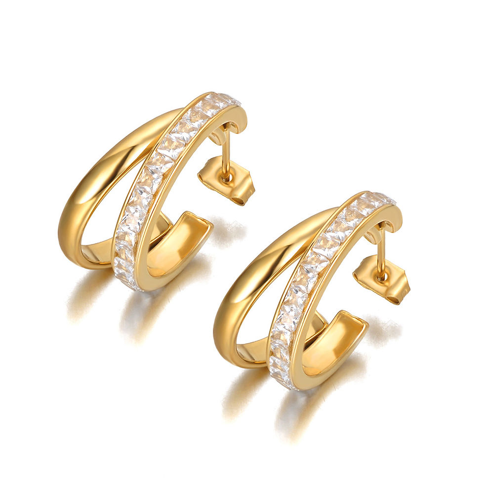 Miniatura: JeeMango Fashion Titanium Stainless Steel CZ Crystal Earrings Gold Plated Geomet