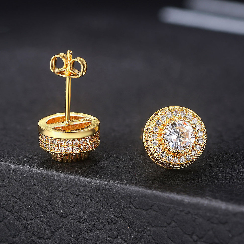 Miniatura: Shining Stainless Steel CZ Stud Earrings For Men Clear Round Zircon Stone Gothic