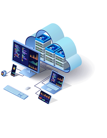 Servers and computeres in a cloud.