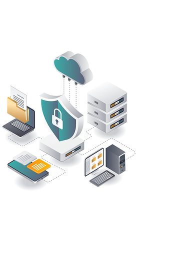 Cloud, servers, iphones, surronding a lock image.