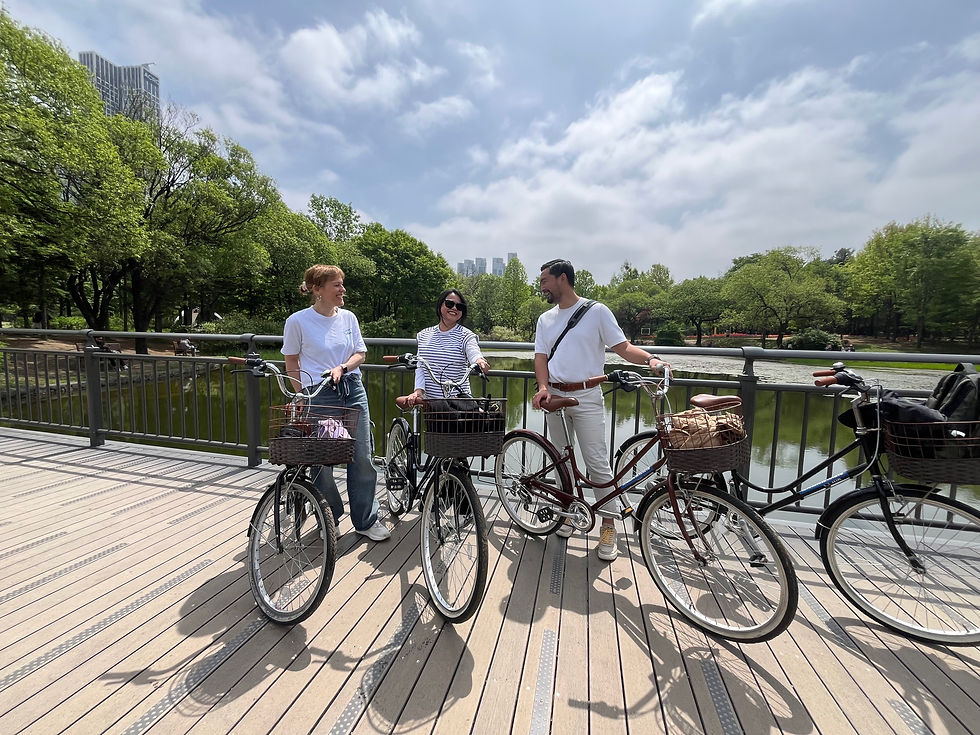 Wide angle view of a scenic bike trail surrounded by lush greenery