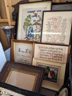 antique frames and embroidery