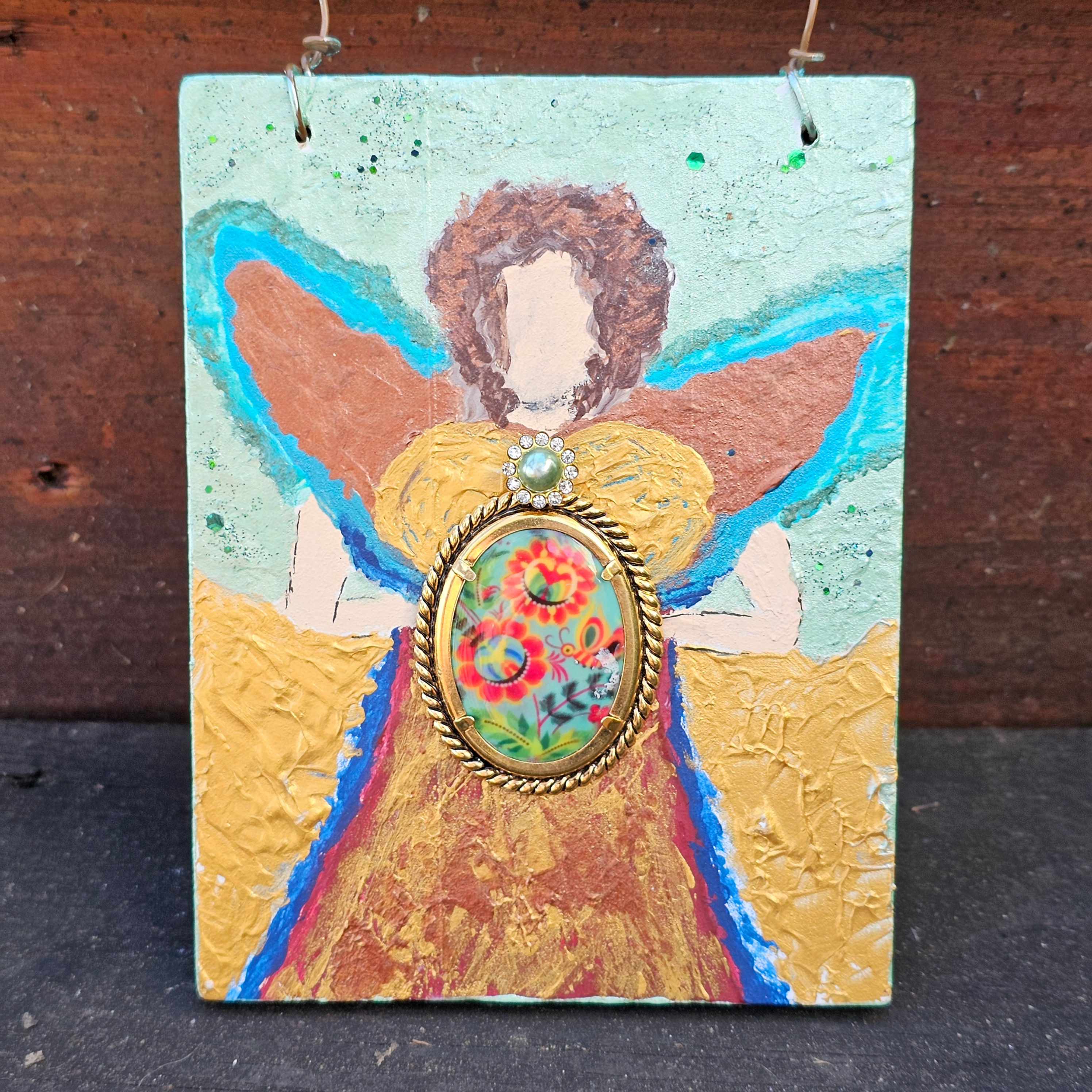 Folk Art Angel and Cross Ornament