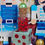 Thumbnail: 3 nutcrackers-santa-hand painted blocks-Christas mixed media-tiny glass jar with sequins