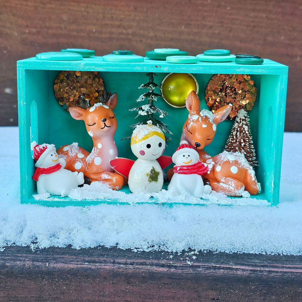 retro deer-vintage angel ornament-two snowmen-resin filled pieces-trees-buttons on top