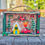 Thumbnail: old red truck with Christmas tree in back-yellow house-snowy trees-angel-bells-red and cream background-green shadow box