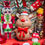 Thumbnail: Red Christmas diorama-santa-reindeer-present-stocking-bottle brush tree-6x4x1"