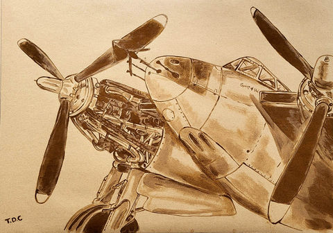 DH Mosquito HJ711 'Spirit of Val' - Merlin Engine Oil on brown paper