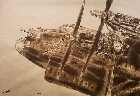 Avro Lancaster NX611 'Just Jane' - Merlin Engine Oil on brown paper