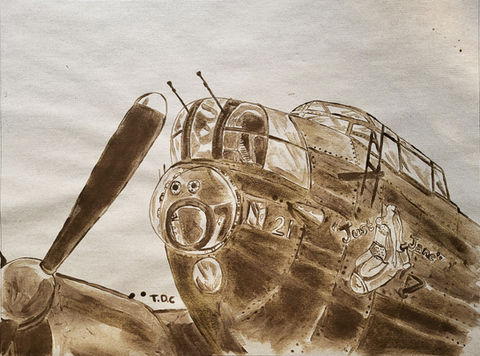 Avro Lancaster NX611 'Just Jane' #2 - Merlin Engine Oil on brown paper