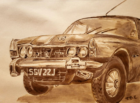 Classic Rover P6 - 'Kermi'; Engine Oil on Brown Paper - SOLD