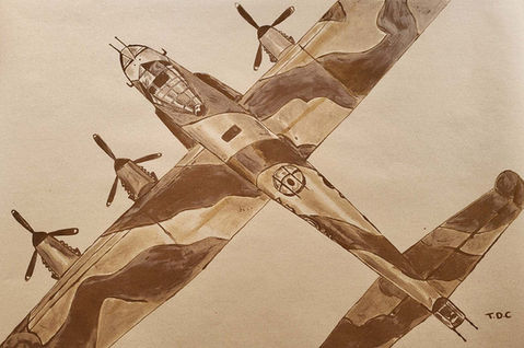 Avro Lancaster NX611 'Just Jane' #3 - Merlin Engine Oil on brown paper