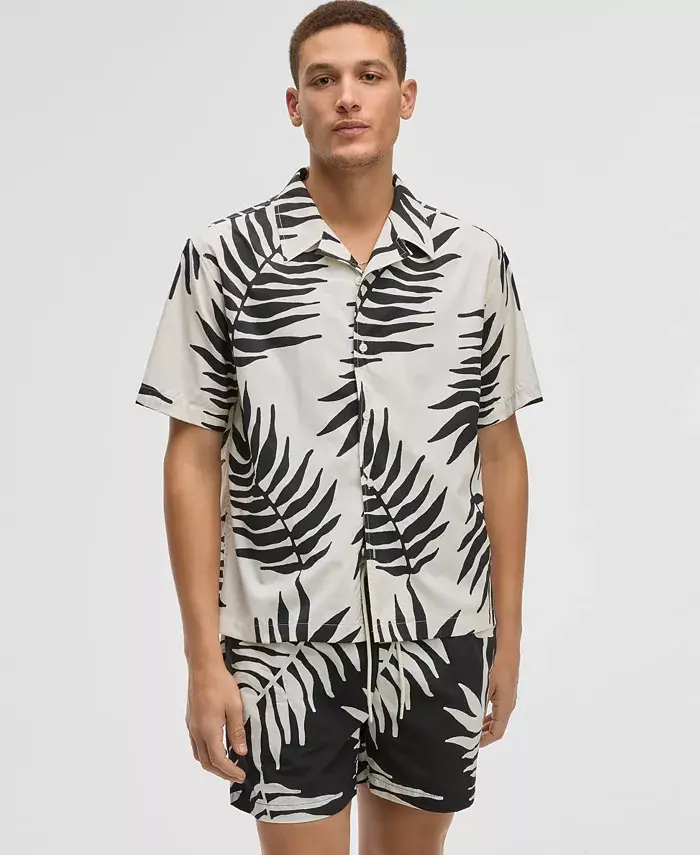 Mode of One - Men's Large Palm Relaxed-Fit Printed Button-Down Camp Shirt, Exclusively at Macy's