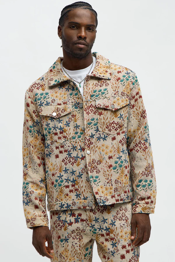 Garden Tapestry Trucker Jacket - Tan/Multi