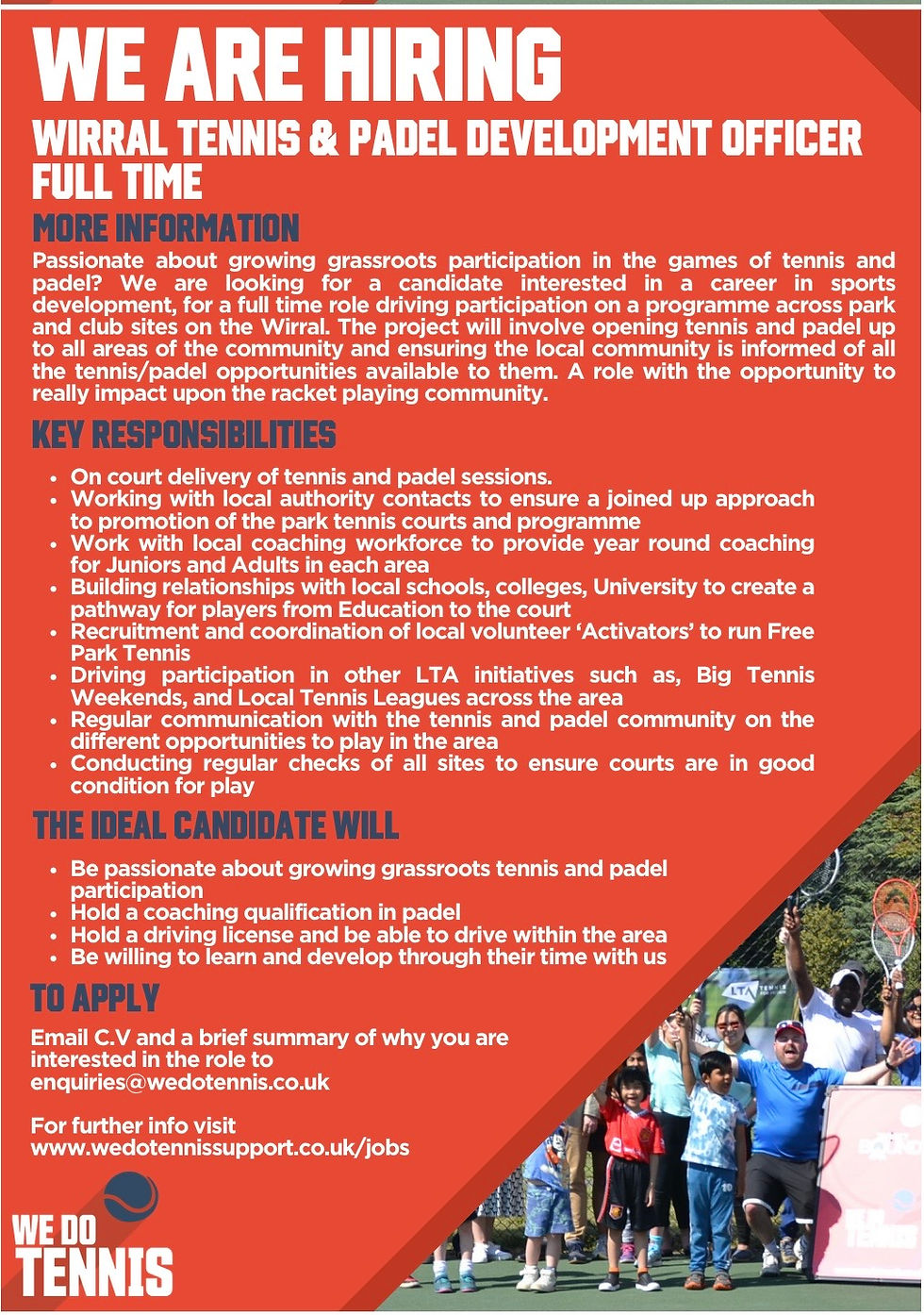 We Do Tennis are hiring….Full time Tennis & Padel Development Officer