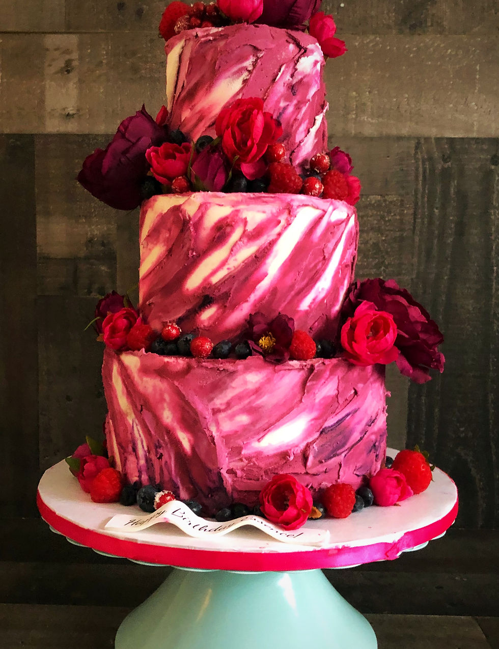 3 Tier Fuchsia and White Buttercream Pai