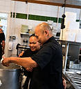 Ying helping Dan in the Cheddar Jai Dee kitchens during a busy dinner service_recoloured