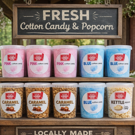 Custom Logo Popcorn & Cotton Candy for Farms, Farm Markets & Gourmet Retail Stores