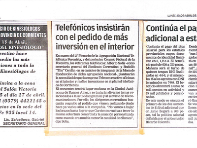 2015: Telefónicos insisten con el pedido de más inversión en el interior