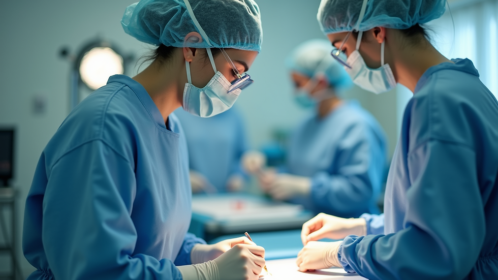 Eye-level view of a nurse preparing wound dressing materials in a clinical setting