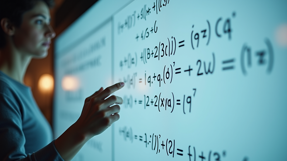 Close-up view of a digital whiteboard with algebraic expressions and equations