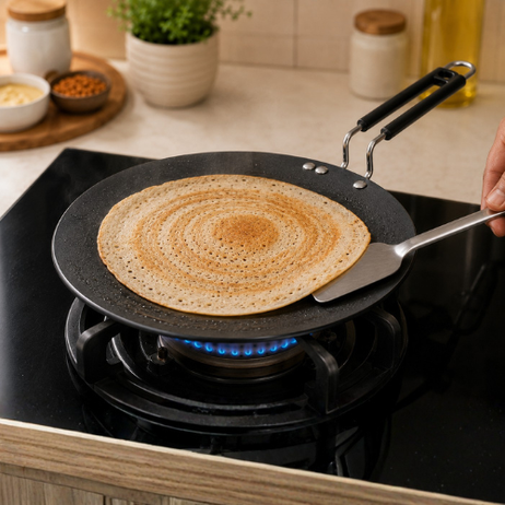 Shyam hard anodised tawa cooking dosa with spatula