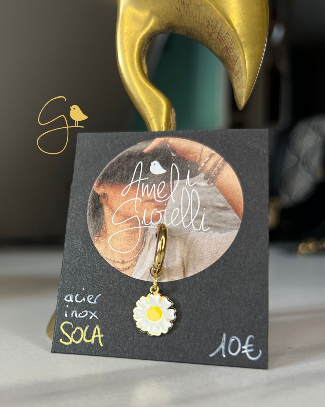 Boucle d’oreille créole Fleur – Acier inoxydable doré