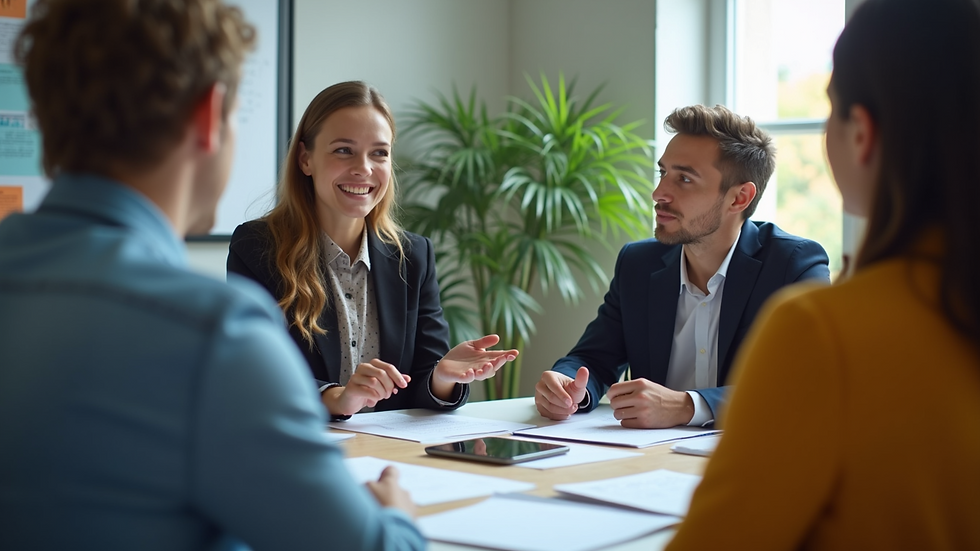 Close-up view of diverse team members engaging in a brainstorming session