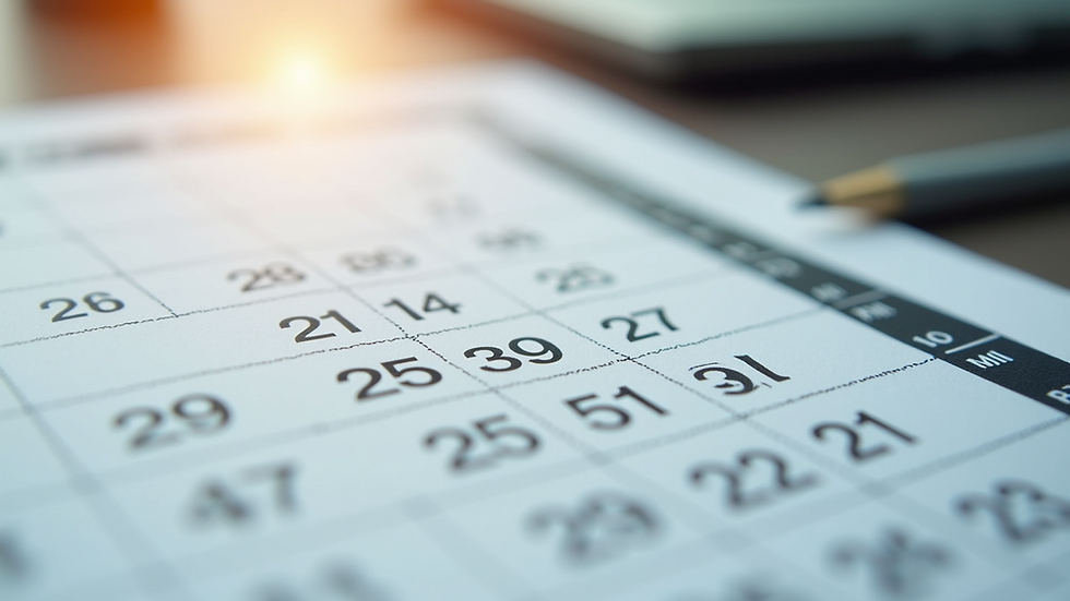 Close-up view of a calendar with payment due dates marked