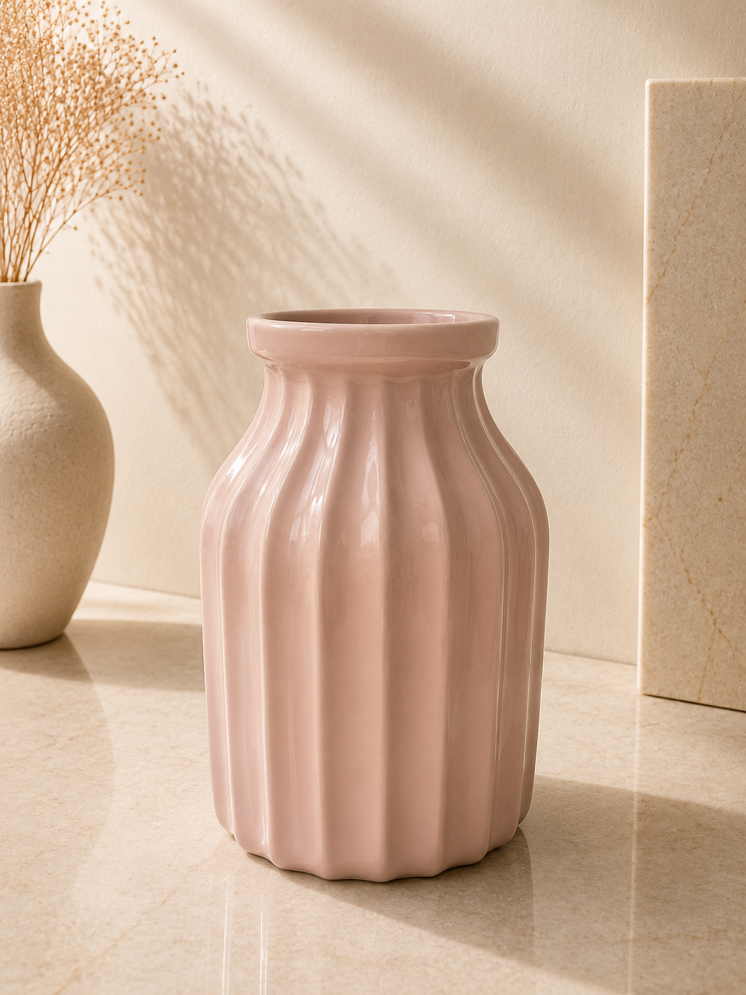 Pink Ribbed Ceramic Pot
