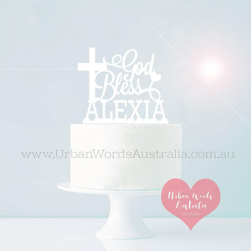 Thumbnail: God Bless + Custom Name - Cake Topper