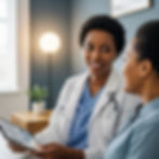 Eye-level view of a healthcare professional interacting with a patient during a consultation