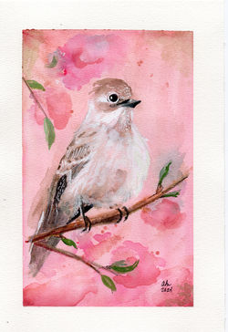 Pink Bird Watercolor Painting