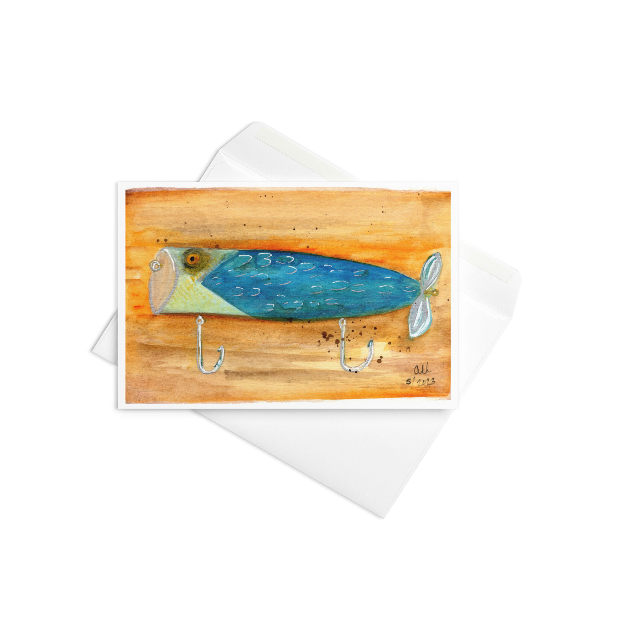 Fishing Lure Watercolor Art Print Greeting Card with Envelope