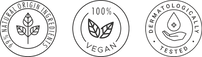 Vegan, ingredientes naturais e dermatologicamente testado