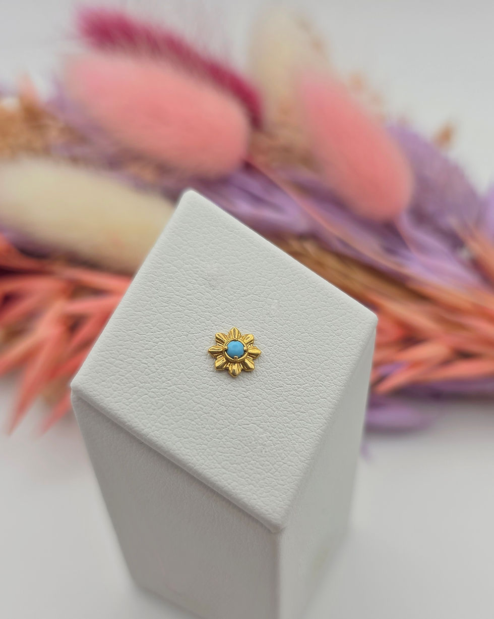 Vue latérale, Aura, turquoise synthétique, or jaune 14 carats, Junipurr