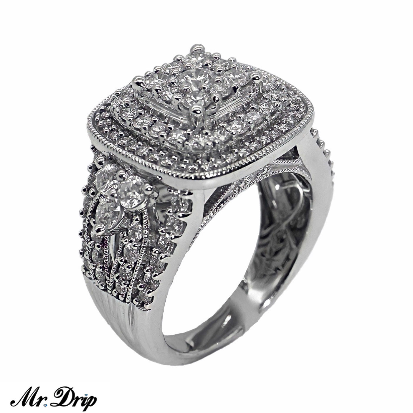 14K WHITE GOLD LORD BRILLIANT CUT DIAMOND RING 4.00CT