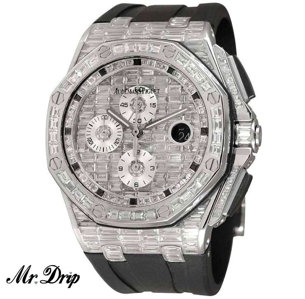 44MM AUDEMARS PIGUET ROYAL OAK OFFSHORE 18K WHITE GOLD BAGUETTES 36CT