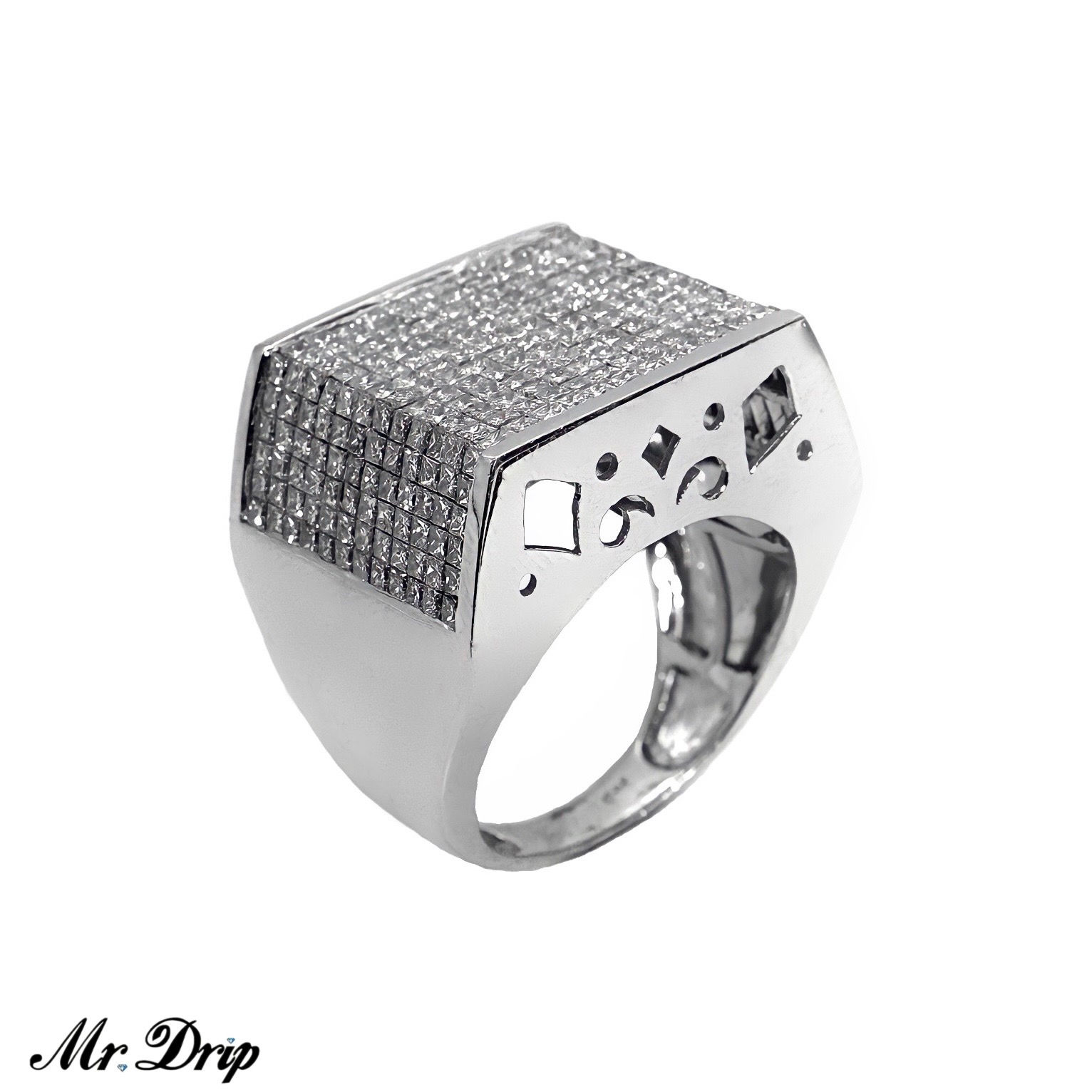 14K WHITE GOLD INVISIBLE SET PRINCESS CUT DIAMOND RING 5.50CT