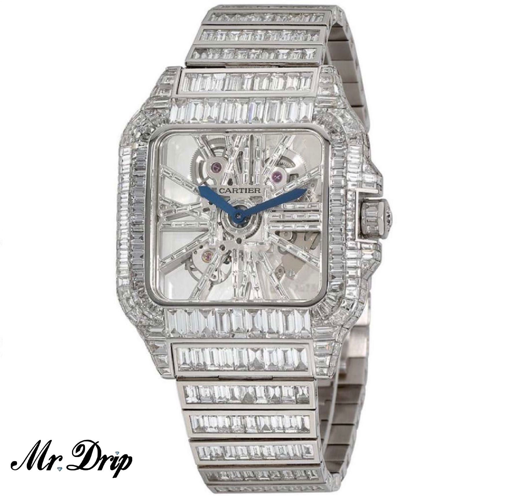 41MM CARTIER SANTOS SKELETON STAINLESS STEEL BAGUETTES 48CT
